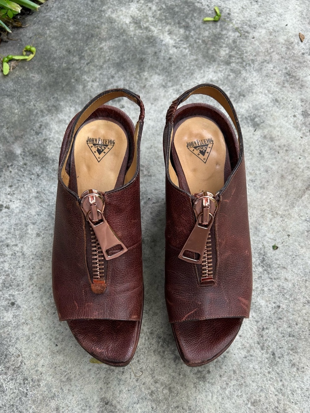 John Fluevog Brown Prepare 2.0 Tent Open Toe Platform Sandal, size 7